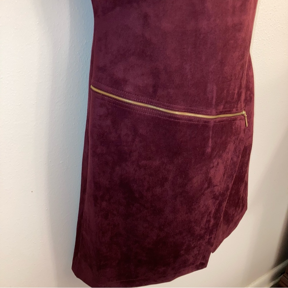 Calvin Klein Faux Suede Square Neck Asymmetrical Zip Short Sleeve Sheath Dress - Picture 13 of 15